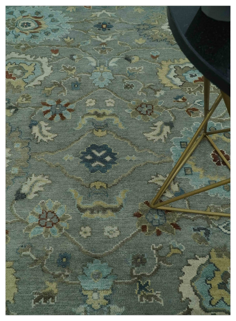 Traditional Hand Knotted Gray, Beige and Aqua Oushak Multi size wool rug - The Rug Decor