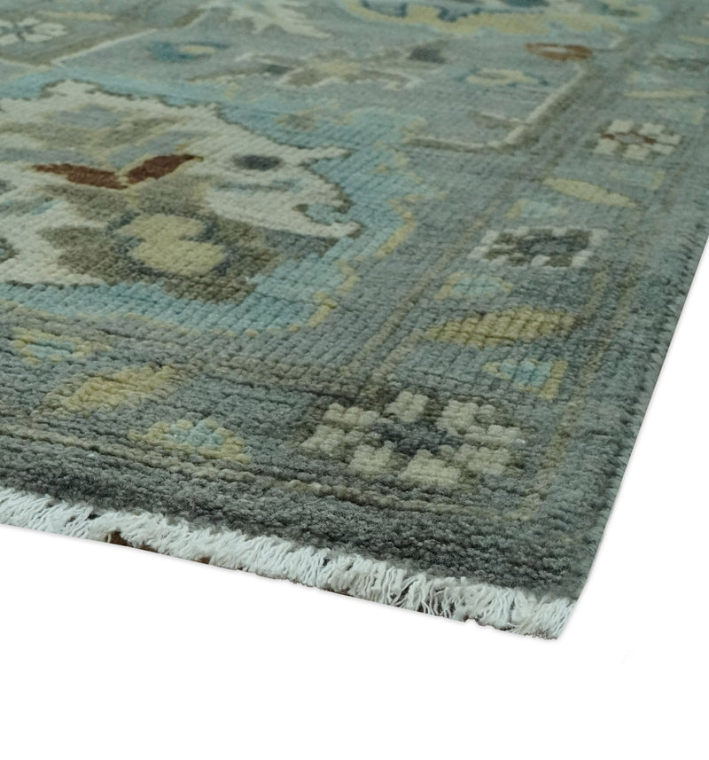 Traditional Hand Knotted Gray, Beige and Aqua Oushak Multi size wool rug - The Rug Decor