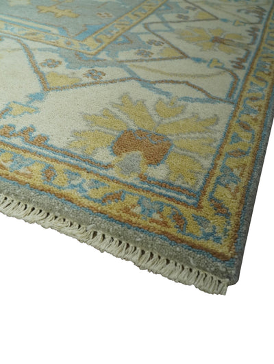 Traditional Hand Knotted Silver and Ivory 8x10 Oriental Oushak wool area rug - The Rug Decor