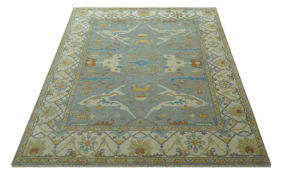 Traditional Hand Knotted Silver and Ivory 8x10 Oriental Oushak wool area rug - The Rug Decor