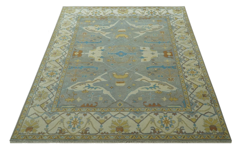 Traditional Hand Knotted Silver and Ivory 8x10 Oriental Oushak wool area rug - The Rug Decor