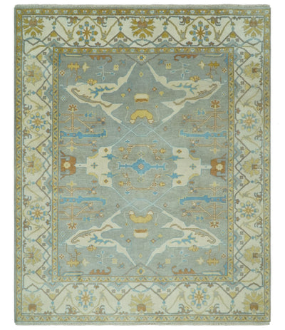 Traditional Hand Knotted Silver and Ivory 8x10 Oriental Oushak wool area rug - The Rug Decor