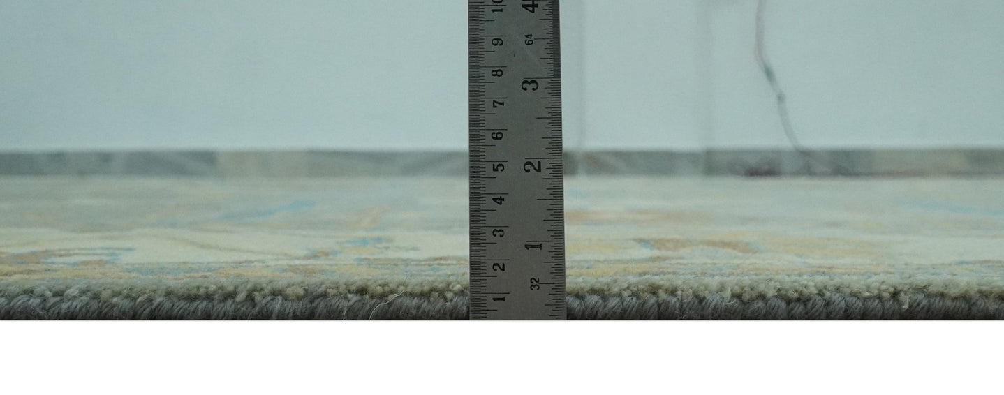 Traditional Hand Knotted Silver and Ivory 8x10 Oriental Oushak wool area rug - The Rug Decor