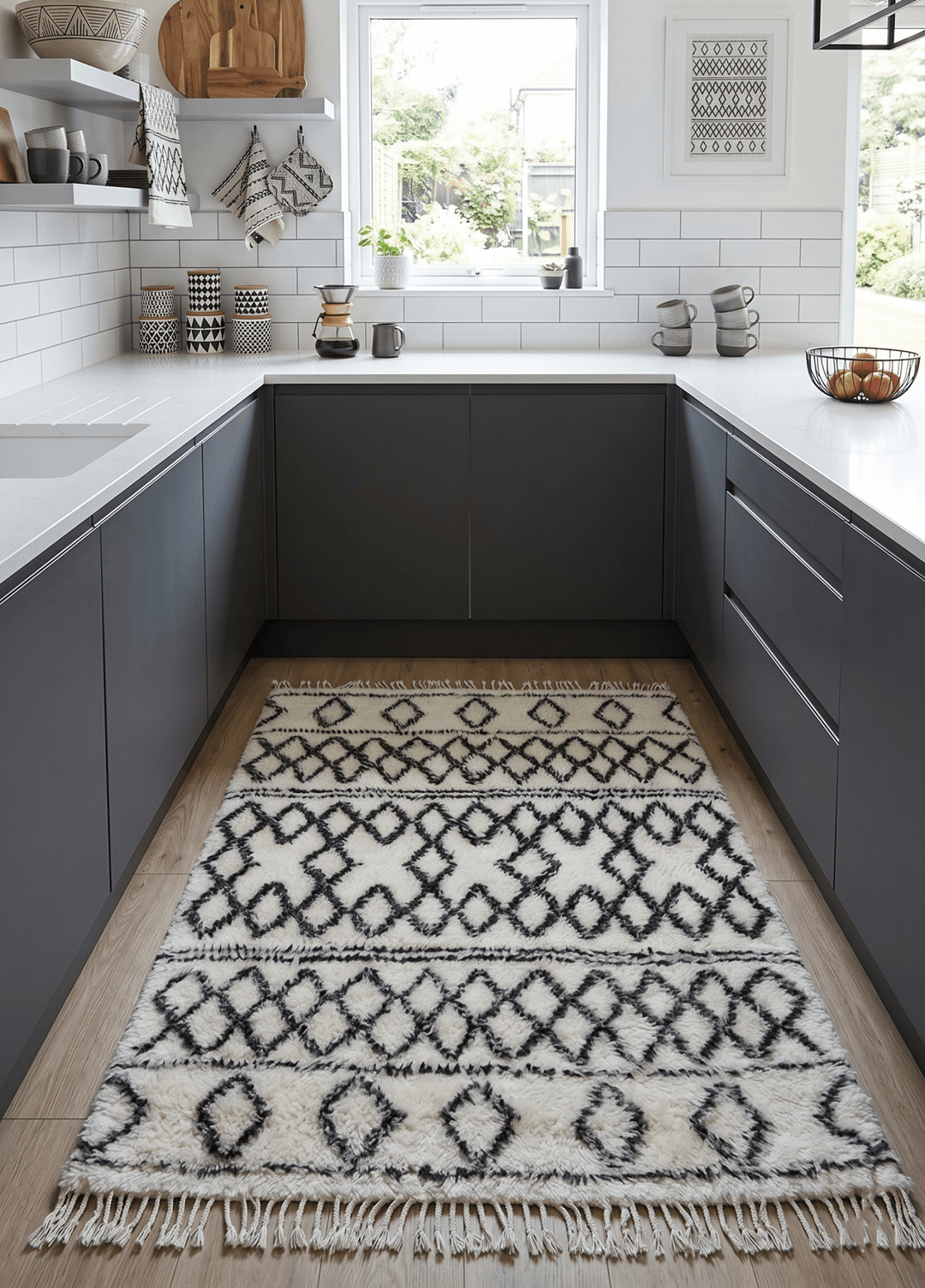 Traditional Hand Made Moroccan Design Black And White Wool 4x6 Area Rug - The Rug Decor