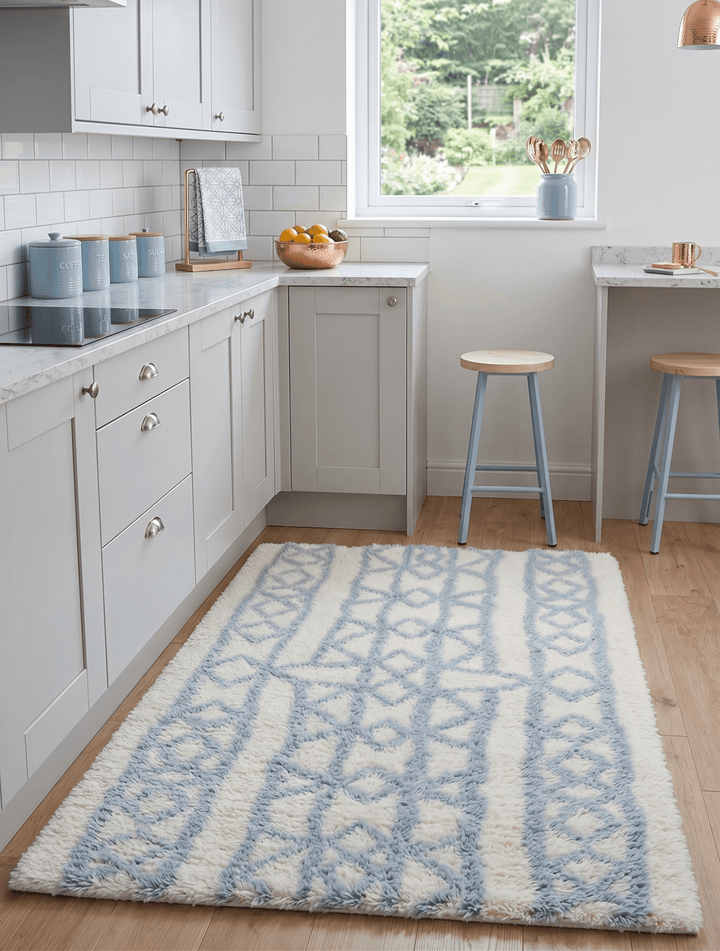 Traditional Hand Made Moroccan Design Wool Light Blue Moroccan Rug - The Rug Decor