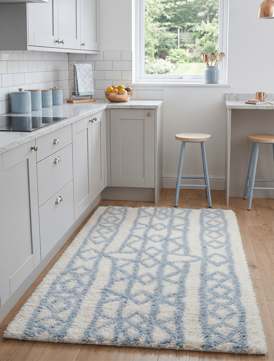 Traditional Hand Made Moroccan Design Wool Light Blue Moroccan Rug - The Rug Decor