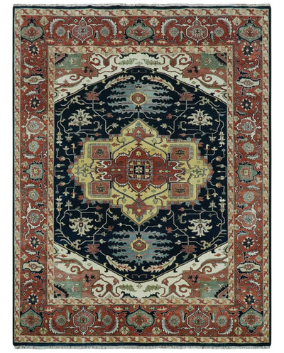 Traditional Heriz Blue, Beige and Rust Fine Hand Knotted 9x12 wool area rug - The Rug Decor