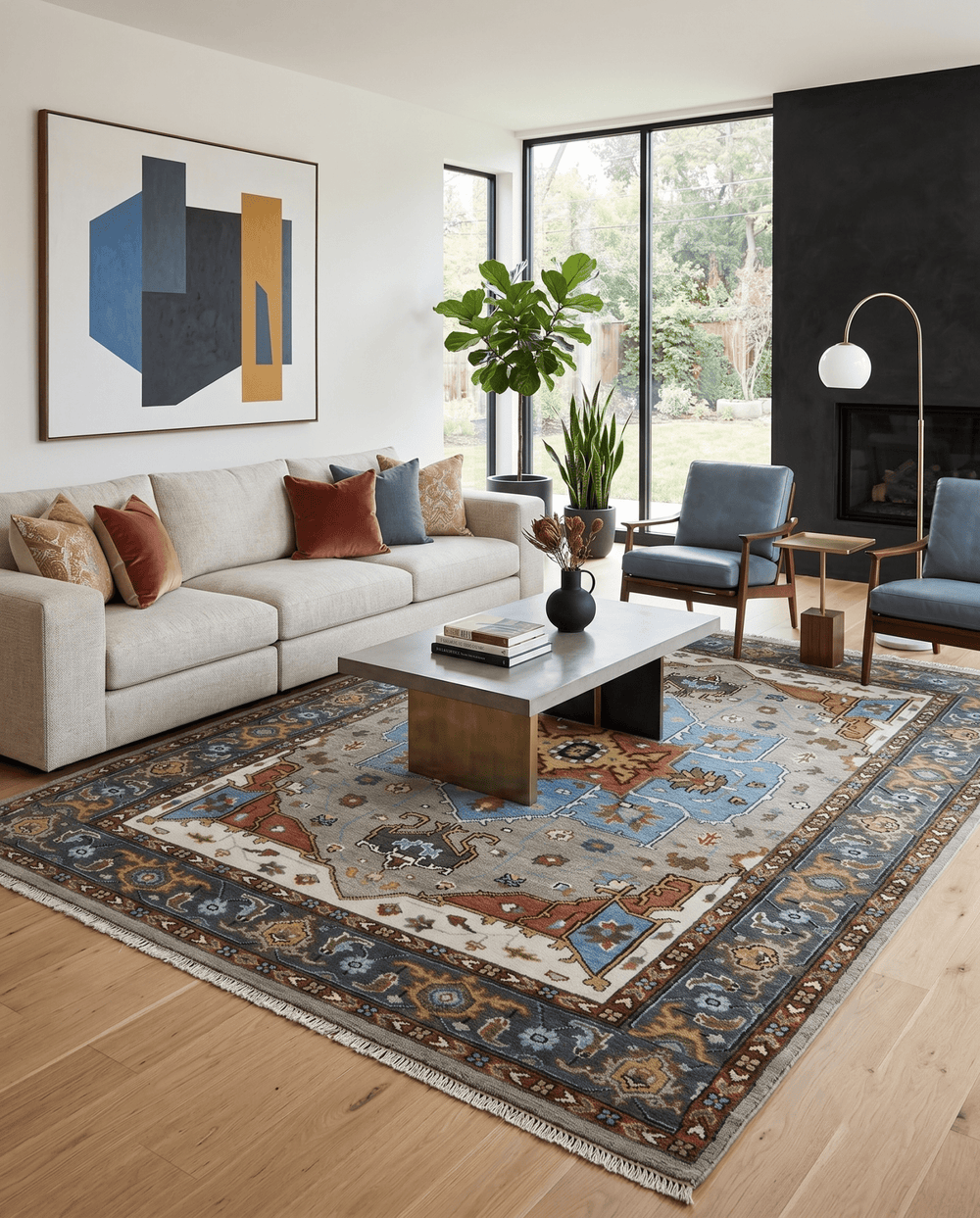 Traditional Heriz Blue, silver, Charcoal and Ivory Hand Knotted wool Area Rug - The Rug Decor