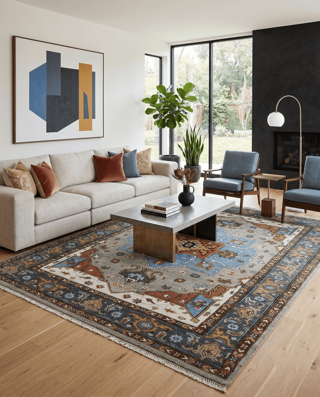 Traditional Heriz Blue, silver, Charcoal and Ivory Hand Knotted wool Area Rug - The Rug Decor
