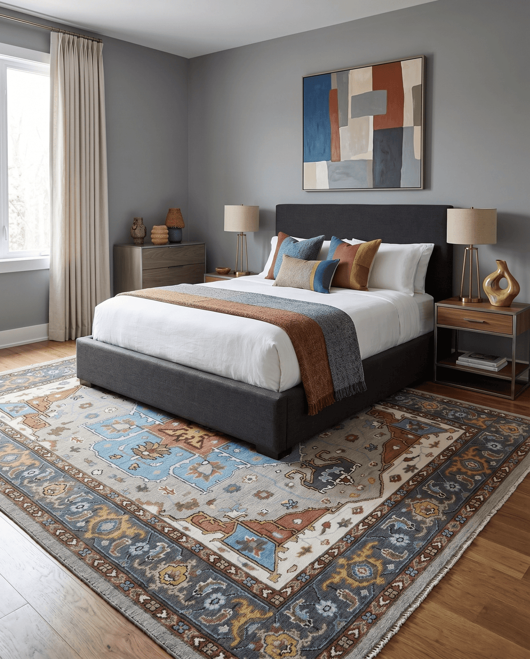 Traditional Heriz Blue, silver, Charcoal and Ivory Hand Knotted wool Area Rug - The Rug Decor