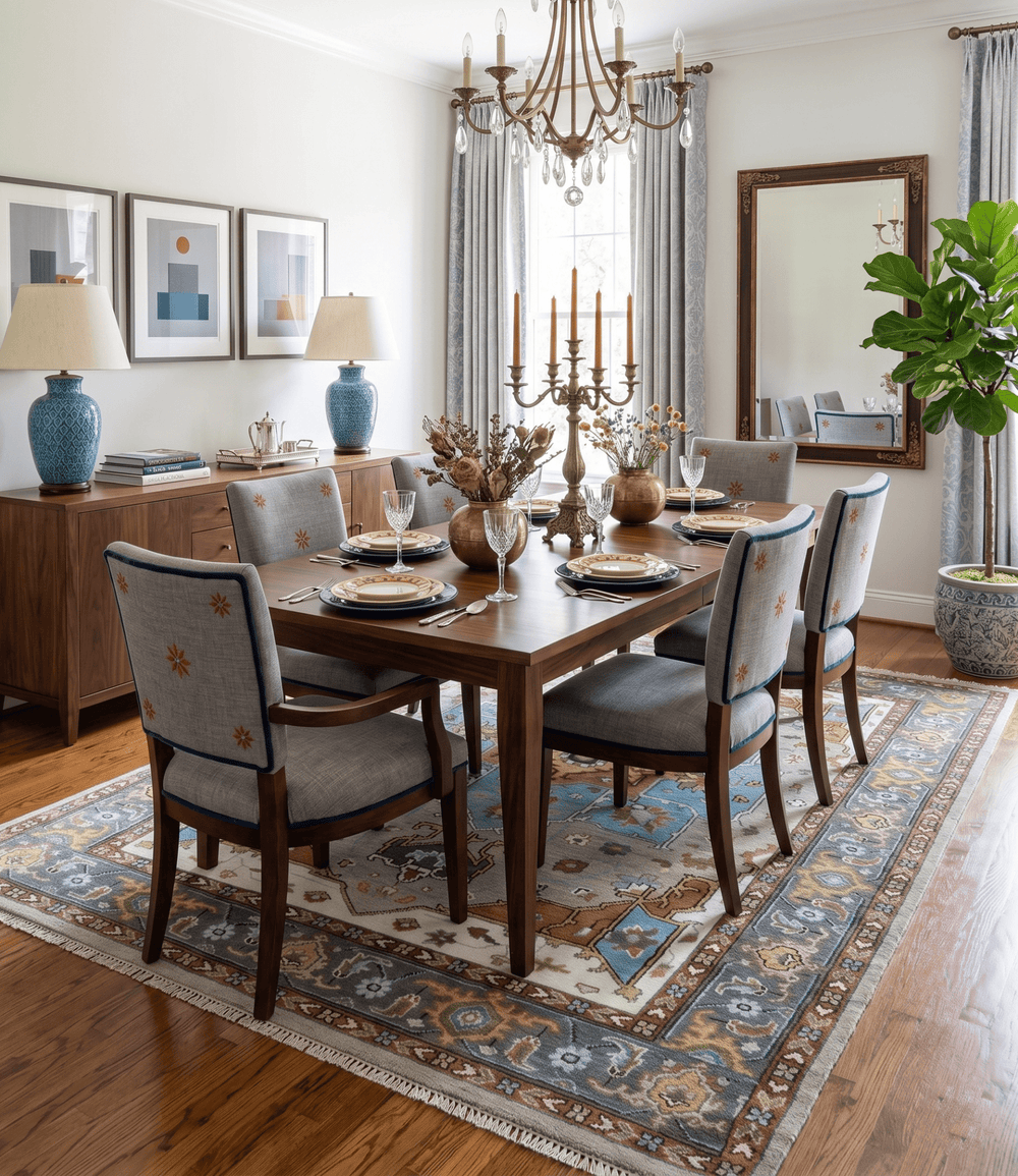 Traditional Heriz Blue, silver, Charcoal and Ivory Hand Knotted wool Area Rug - The Rug Decor