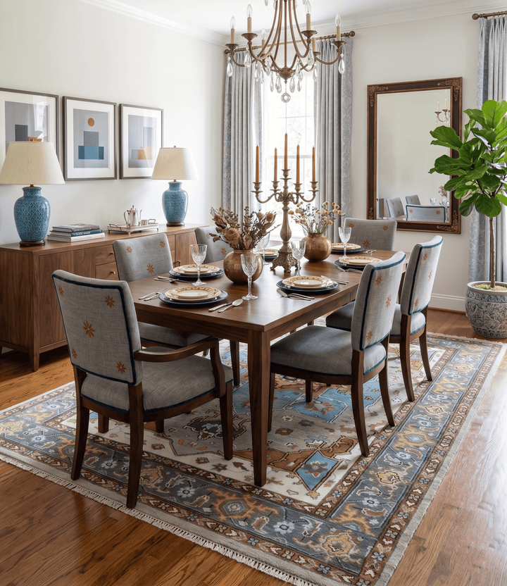 Traditional Heriz Blue, silver, Charcoal and Ivory Hand Knotted wool Area Rug - The Rug Decor