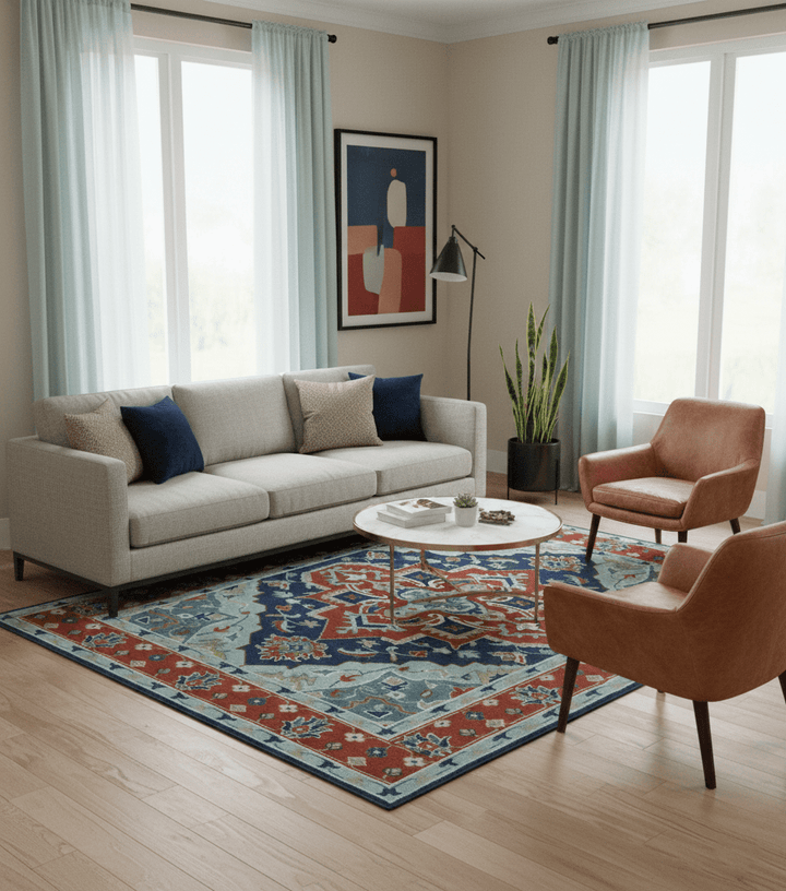 Traditional Heriz Brown, Blue and Gray Hand Knotted Custom Made Wool Area Rug - The Rug Decor