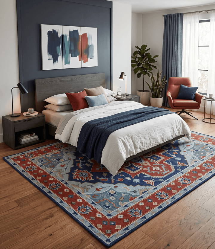 Traditional Heriz Brown, Blue and Gray Hand Knotted Custom Made Wool Area Rug - The Rug Decor