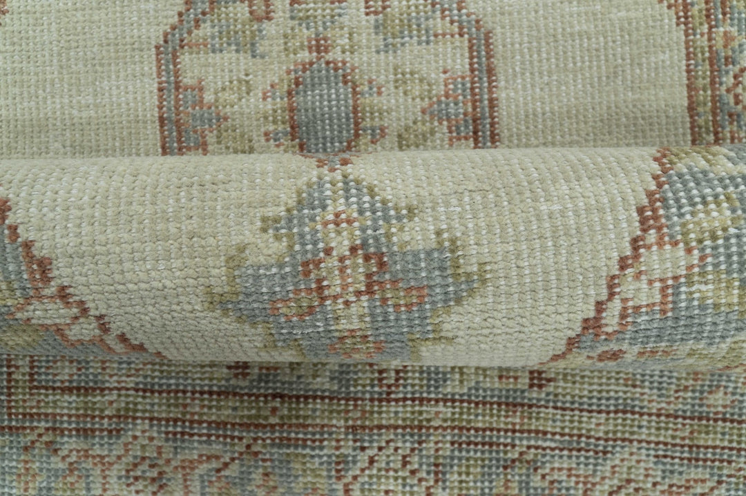 Traditional Heriz Design Beige And Blue Hand Knotted 3x5 Wool Area Rug - The Rug Decor