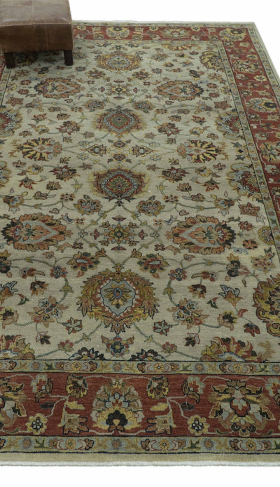 Traditional Heriz Design Beige And Brown 6x9 Hand Knotted Wool Area Rug - The Rug Decor