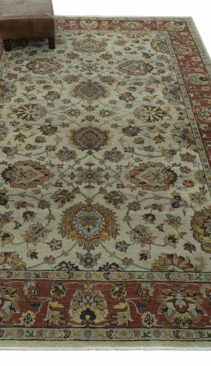 Traditional Heriz Design Beige And Brown 6x9 Hand Knotted Wool Area Rug - The Rug Decor