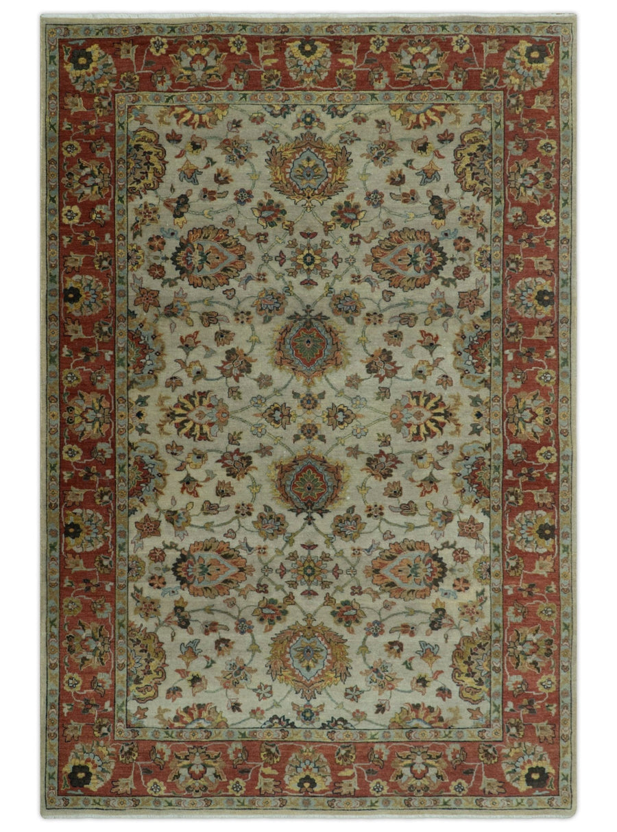 Traditional Heriz Design Beige And Brown 6x9 Hand Knotted Wool Area Rug - The Rug Decor