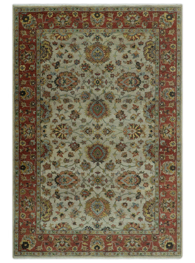 Traditional Heriz Design Beige And Brown 6x9 Hand Knotted Wool Area Rug - The Rug Decor