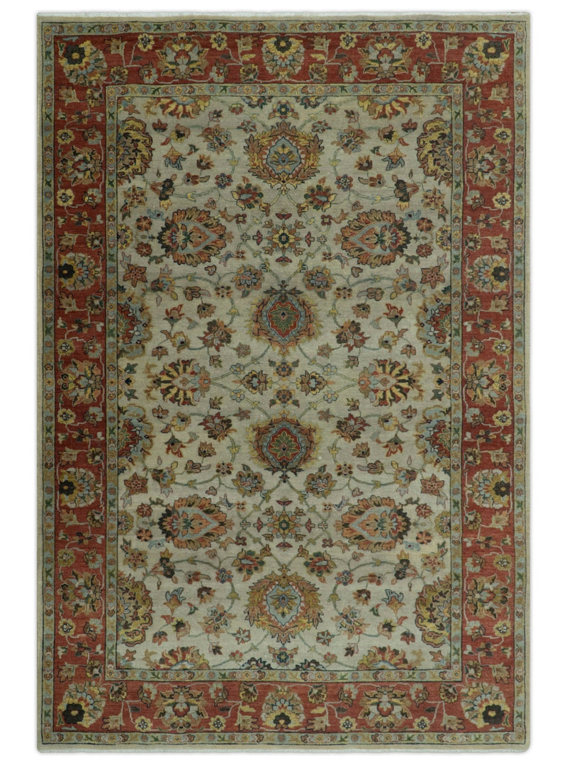 Traditional Heriz Design Beige And Brown 6x9 Hand Knotted Wool Area Rug - The Rug Decor