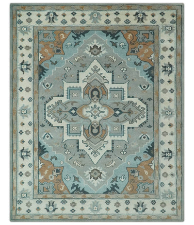 Traditional Heriz Gray and Ivory 7x9 and 8x10 Floral Hand Knotted wool Area Rug - The Rug Decor