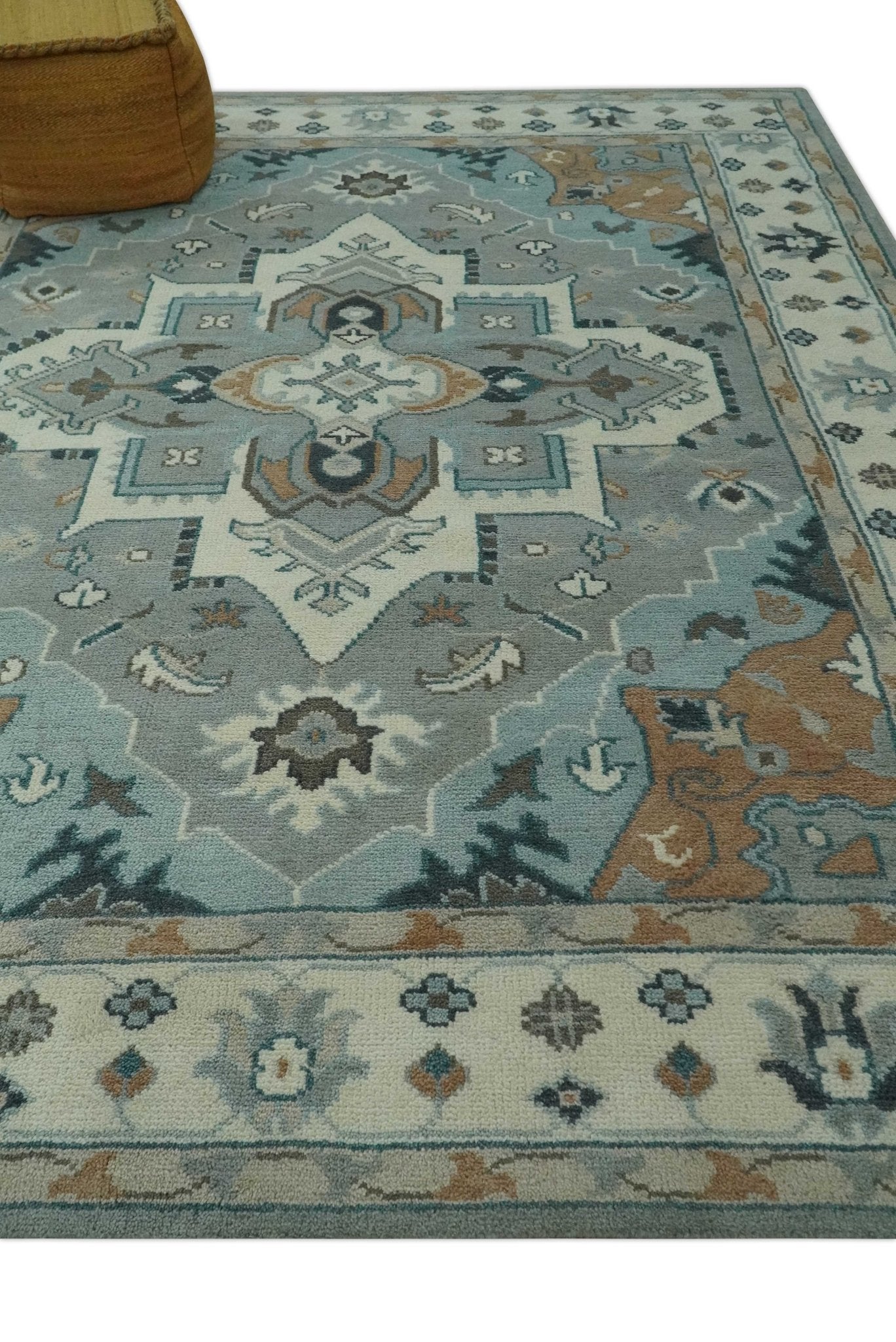 Traditional Heriz Gray and Ivory 7x9 and 8x10 Floral Hand Knotted wool Area Rug - The Rug Decor