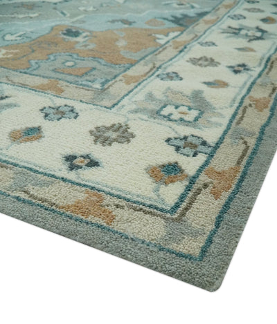 Traditional Heriz Gray and Ivory 7x9 and 8x10 Floral Hand Knotted wool Area Rug - The Rug Decor