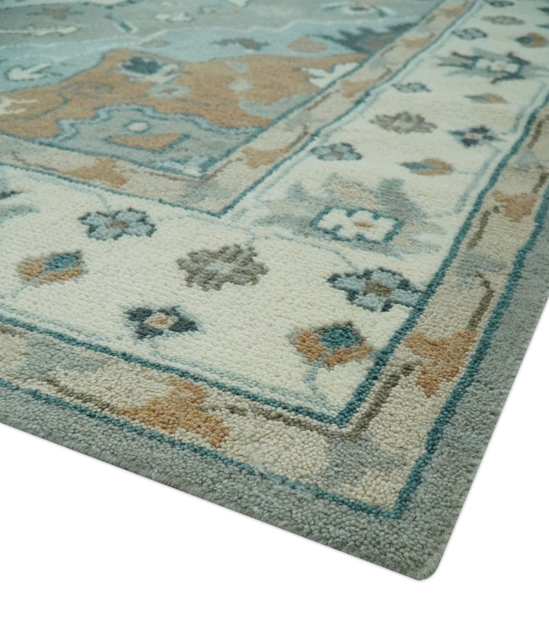 Traditional Heriz Gray and Ivory Floral Hand Knotted Custom Made wool Area Rug - The Rug Decor