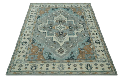 Traditional Heriz Gray and Ivory Floral Hand Knotted Custom Made wool Area Rug - The Rug Decor