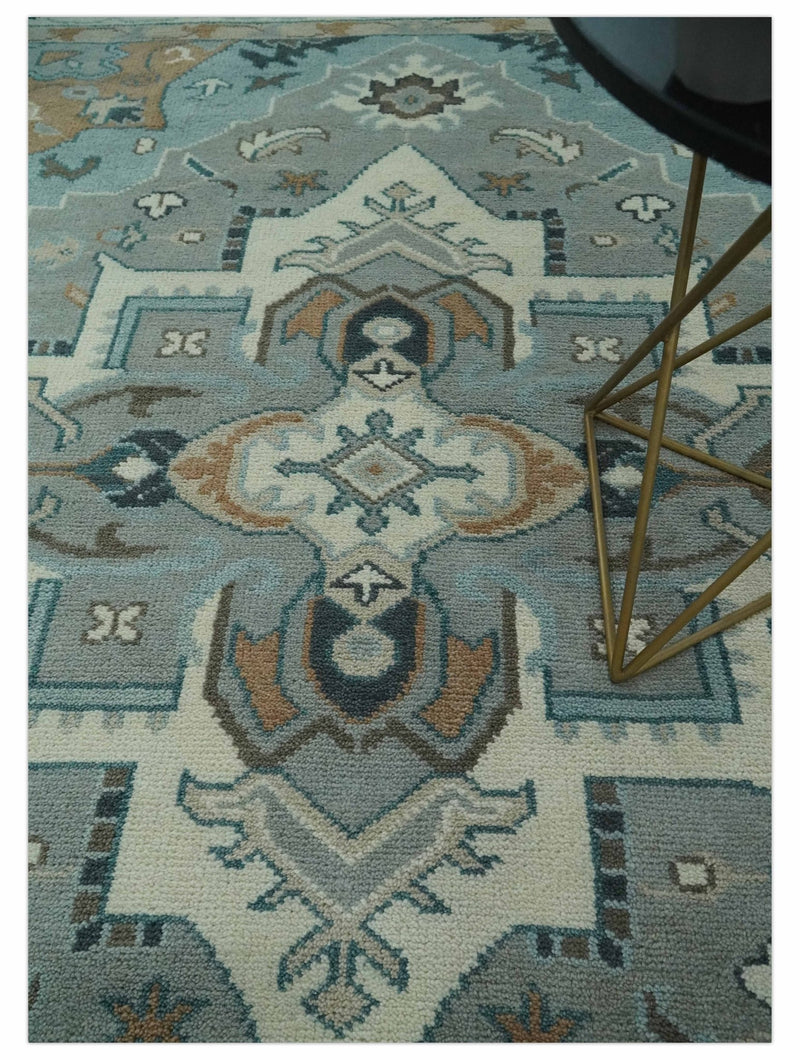 Traditional Heriz Gray and Ivory Floral Hand Knotted Custom Made wool Area Rug - The Rug Decor