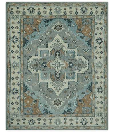 Traditional Heriz Gray and Ivory Floral Hand Knotted Custom Made wool Area Rug - The Rug Decor