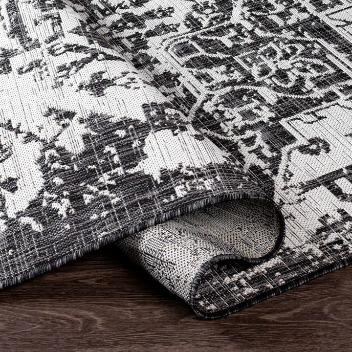 Traditional Heriz Medallion Design Charcoal and Silver Indoor and Outdoor Area Rug - The Rug Decor