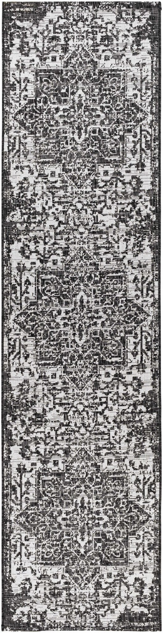 Traditional Heriz Medallion Design Charcoal and Silver Indoor and Outdoor Area Rug - The Rug Decor