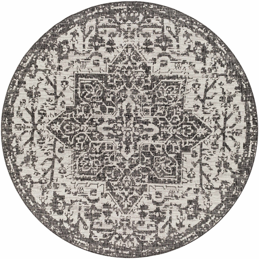 Traditional Heriz Medallion Design Charcoal and Silver Indoor and Outdoor Area Rug - The Rug Decor