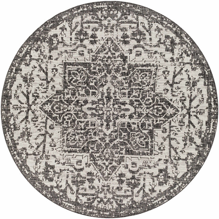Traditional Heriz Medallion Design Charcoal and Silver Indoor and Outdoor Area Rug - The Rug Decor