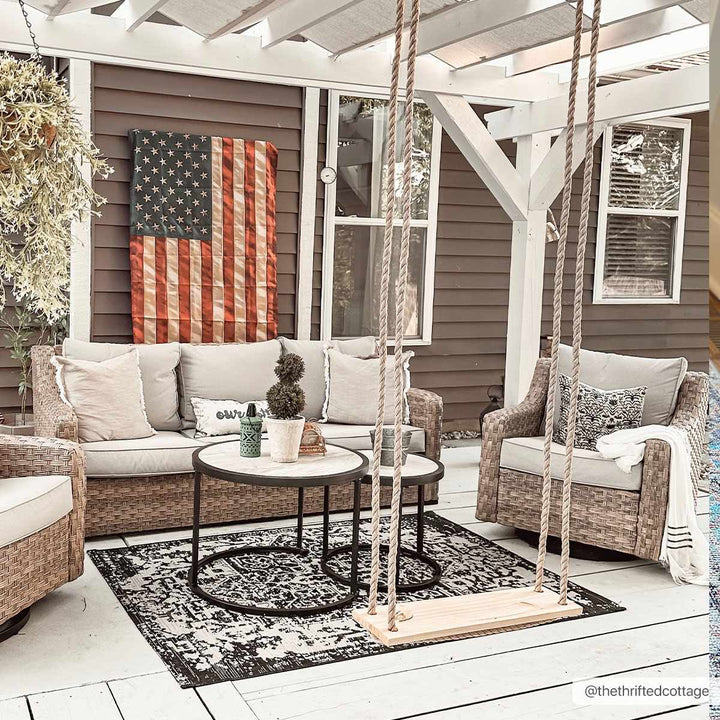 Traditional Heriz Medallion Design Charcoal and Silver Indoor and Outdoor Area Rug - The Rug Decor