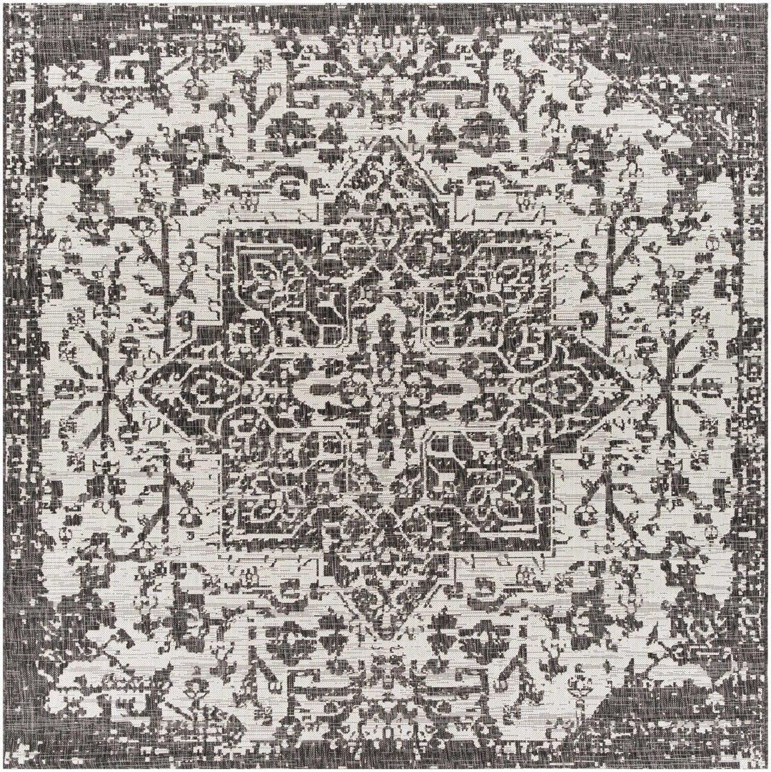 Traditional Heriz Medallion Design Charcoal and Silver Indoor and Outdoor Area Rug - The Rug Decor