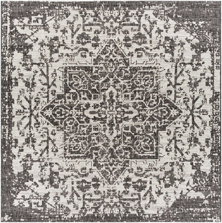 Traditional Heriz Medallion Design Charcoal and Silver Indoor and Outdoor Area Rug - The Rug Decor