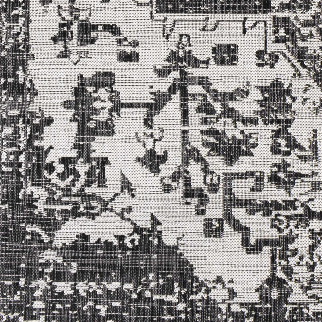 Traditional Heriz Medallion Design Charcoal and Silver Indoor and Outdoor Area Rug - The Rug Decor