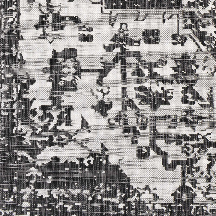 Traditional Heriz Medallion Design Charcoal and Silver Indoor and Outdoor Area Rug - The Rug Decor