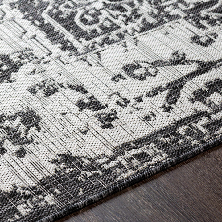 Traditional Heriz Medallion Design Charcoal and Silver Indoor and Outdoor Area Rug - The Rug Decor