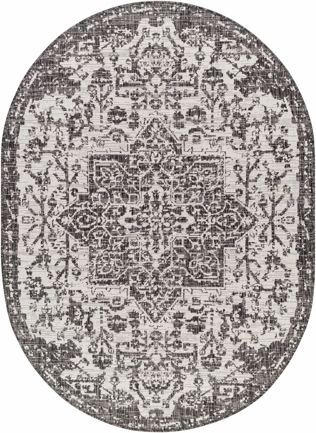 Traditional Heriz Medallion Design Charcoal and Silver Indoor and Outdoor Area Rug - The Rug Decor