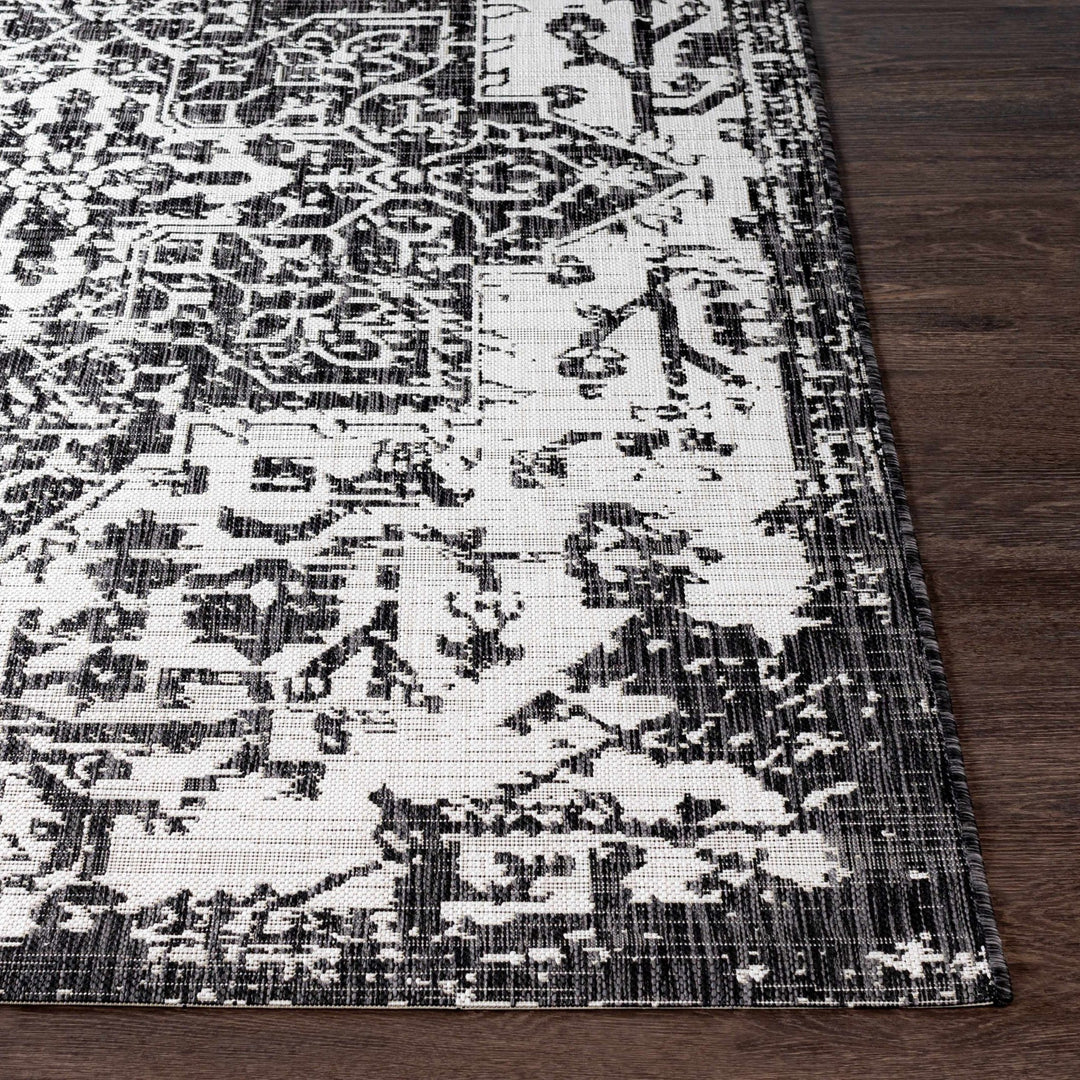 Traditional Heriz Medallion Design Charcoal and Silver Indoor and Outdoor Area Rug - The Rug Decor