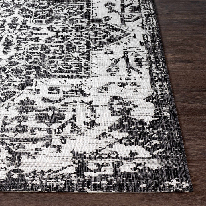 Traditional Heriz Medallion Design Charcoal and Silver Indoor and Outdoor Area Rug - The Rug Decor