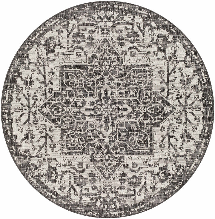Traditional Heriz Medallion Design Charcoal and Silver Indoor and Outdoor Area Rug - The Rug Decor