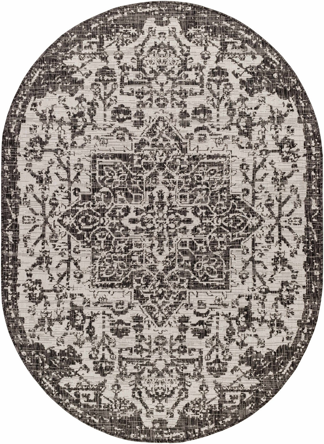 Traditional Heriz Medallion Design Charcoal and Silver Indoor and Outdoor Area Rug - The Rug Decor