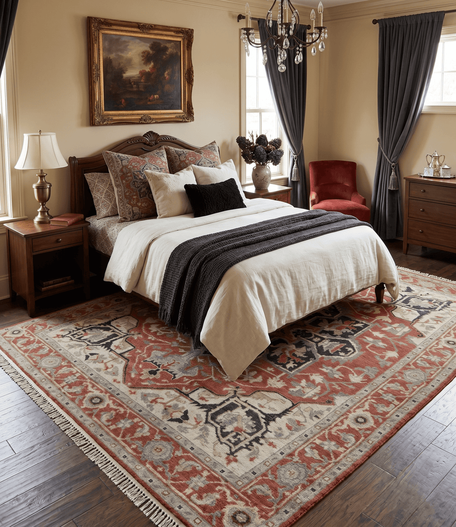 Traditional Heriz Rust And Beige Hand Knotted Wool Area Rug - The Rug Decor