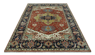 Traditional Heriz Rust and Blue Fine Hand Knotted 9x12 wool area rug - The Rug Decor