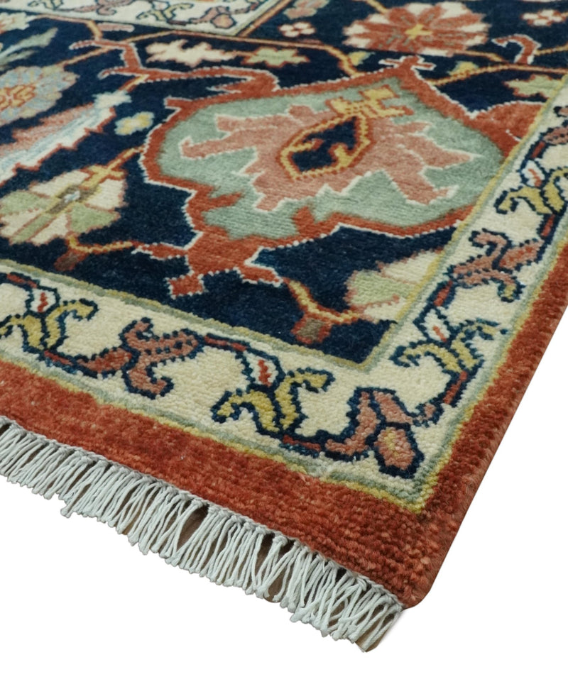 Traditional Heriz Rust and Blue Fine Hand Knotted 9x12 wool area rug - The Rug Decor