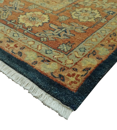 Traditional Heriz Vintage Style Fine Hand Knotted Gold, Blue and Rust Wool area Rug - The Rug Decor